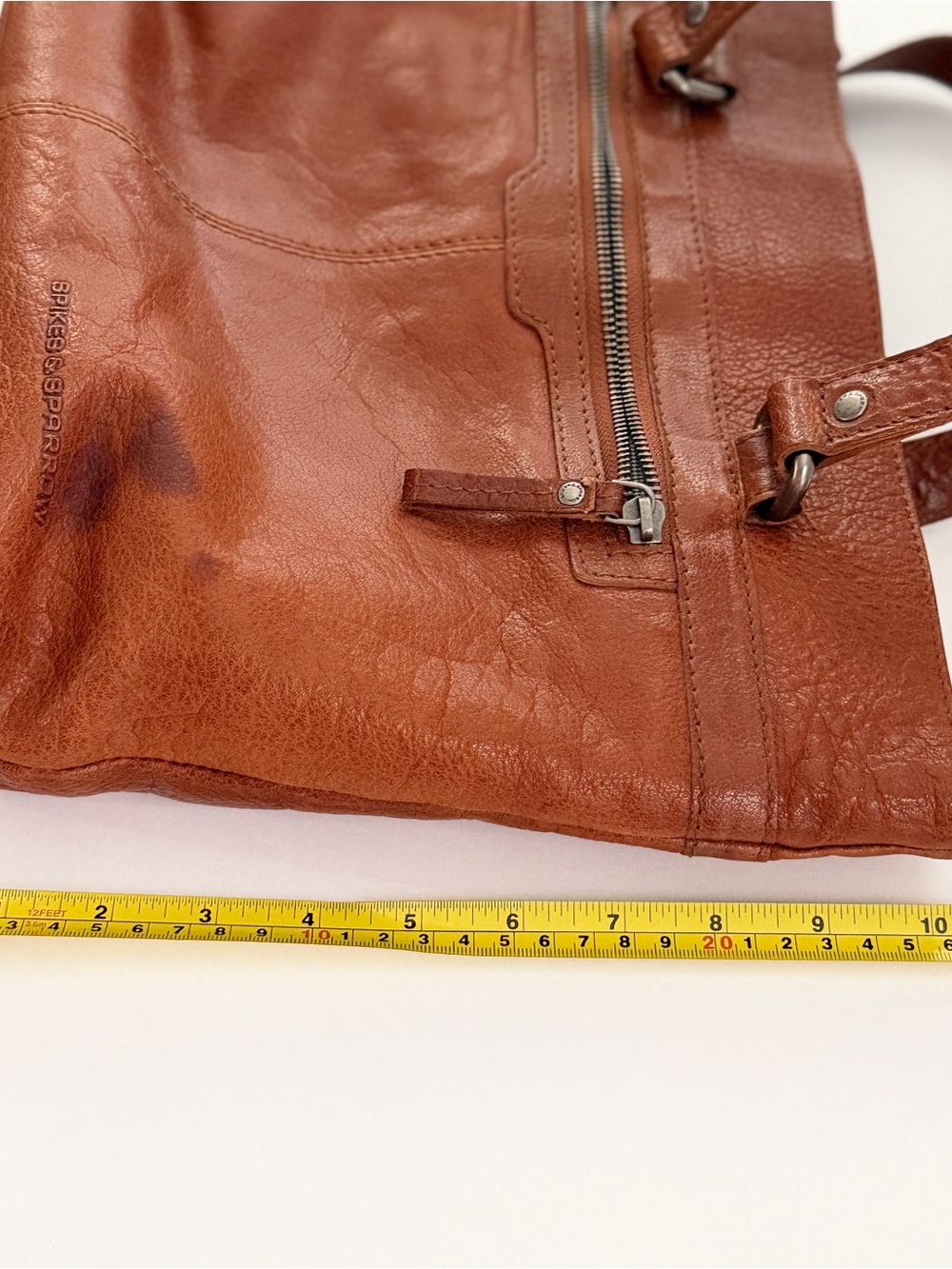 SPIKES & SPARROW Leather Laptop Bag Shoulder Tote Purse zip in Brandy Cognac - Picture 6 of 15